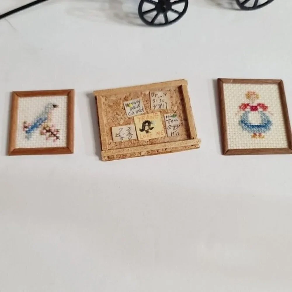 Vintage Antique Dollhouse Furniture Miniatures Clock Wall Art Croquet
